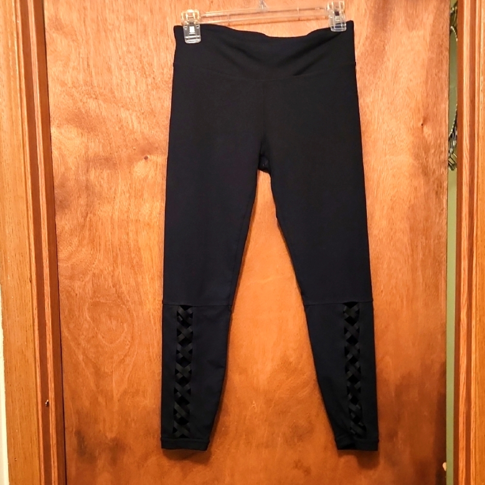 FABLETICS Black Leggings with Lattice Detail Size Small